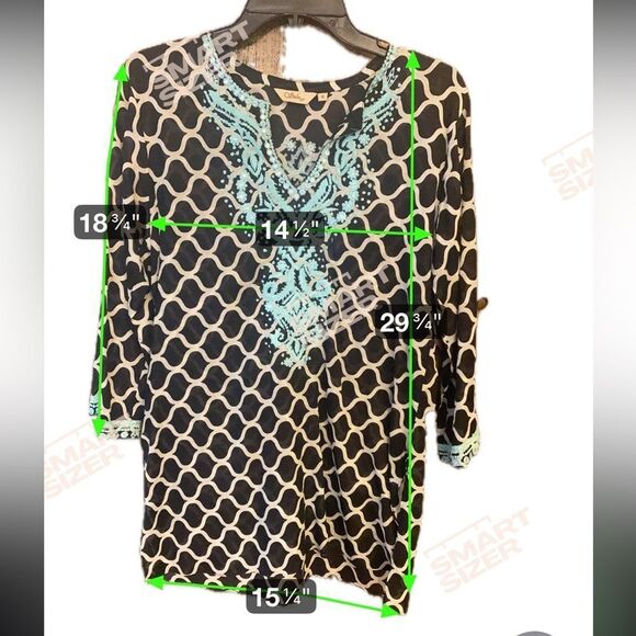 Sulu Sz 6 Black Turquoise Ornate Intricate Embroidered Statement Sleeve Tunic - Picture 9 of 9